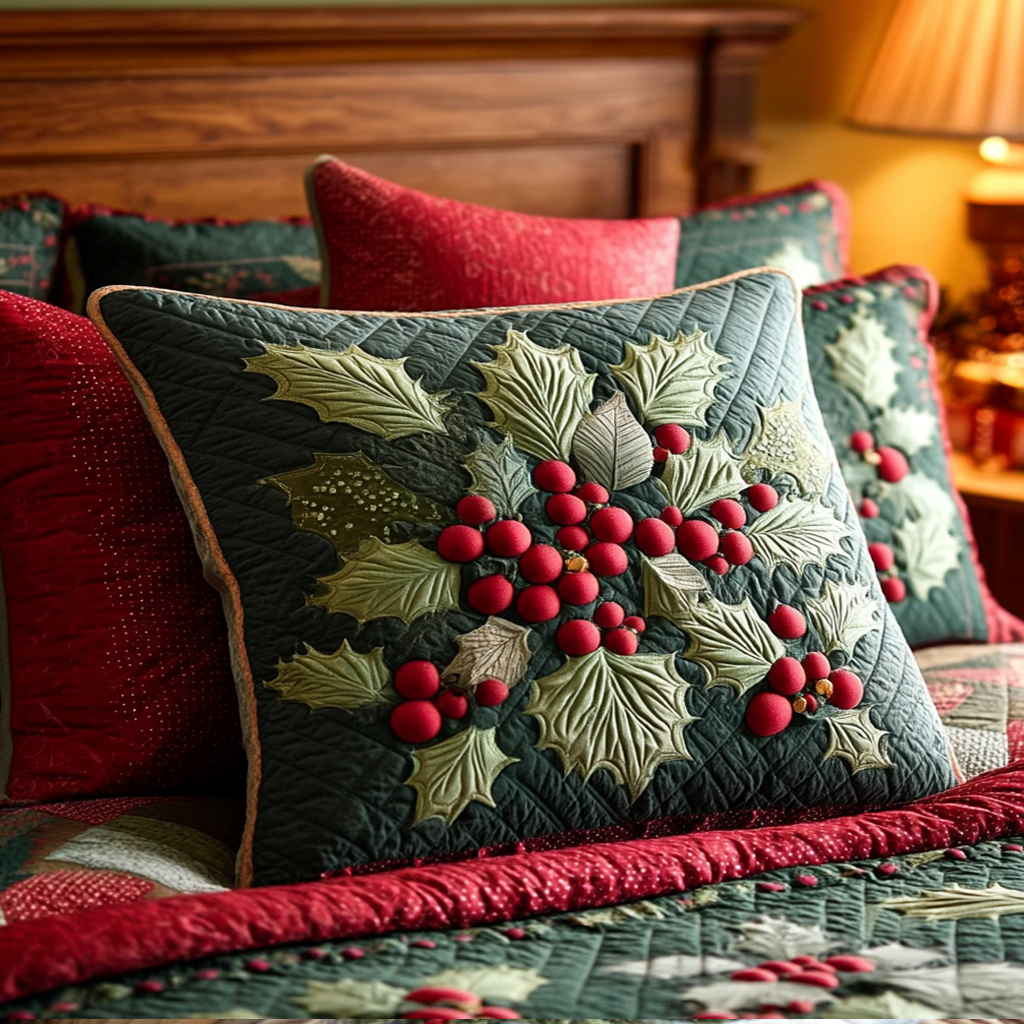 Holly Berry Dreams Quilted Bedding Pillow Case NCU0TV213