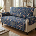 Indigo Garden Tile Quilted Sofa Cover NCU0TV1545