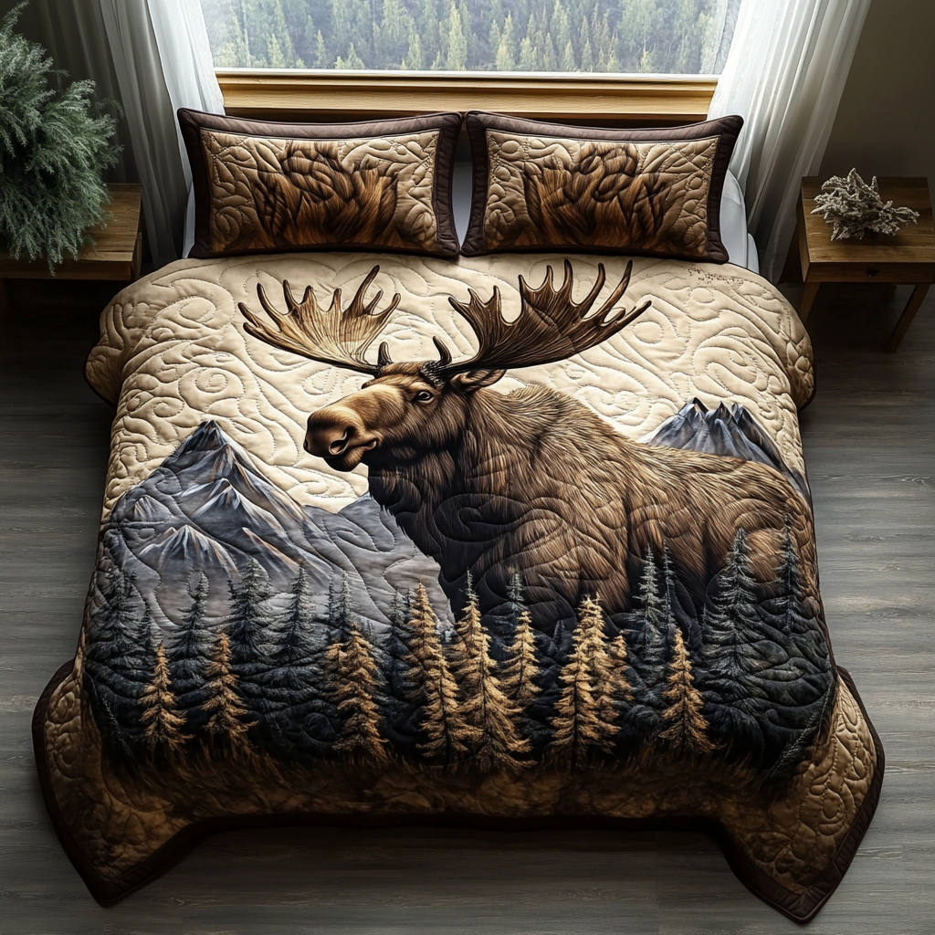 Moose Charm 3-Piece Quilted Bedding Set NCU0DV2767