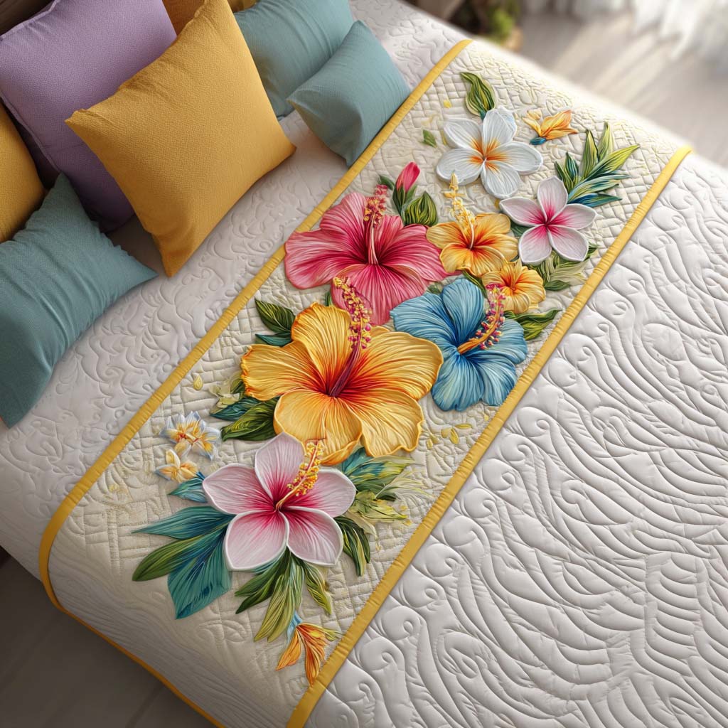 Pastel Hibiscus Quilted Bed Runner NCU0NT8589