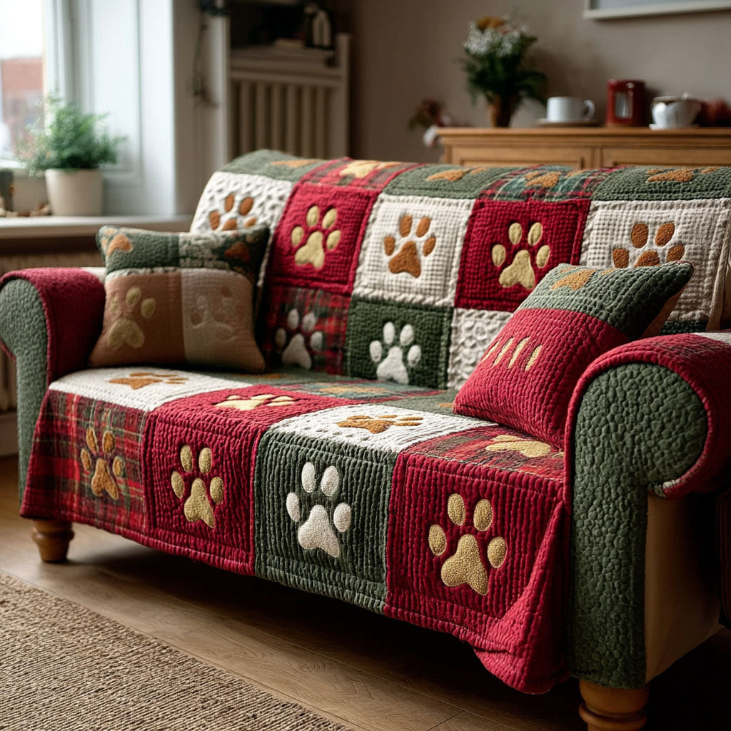 Paw Holiday Quilted Sofa Cover NCU0TV870