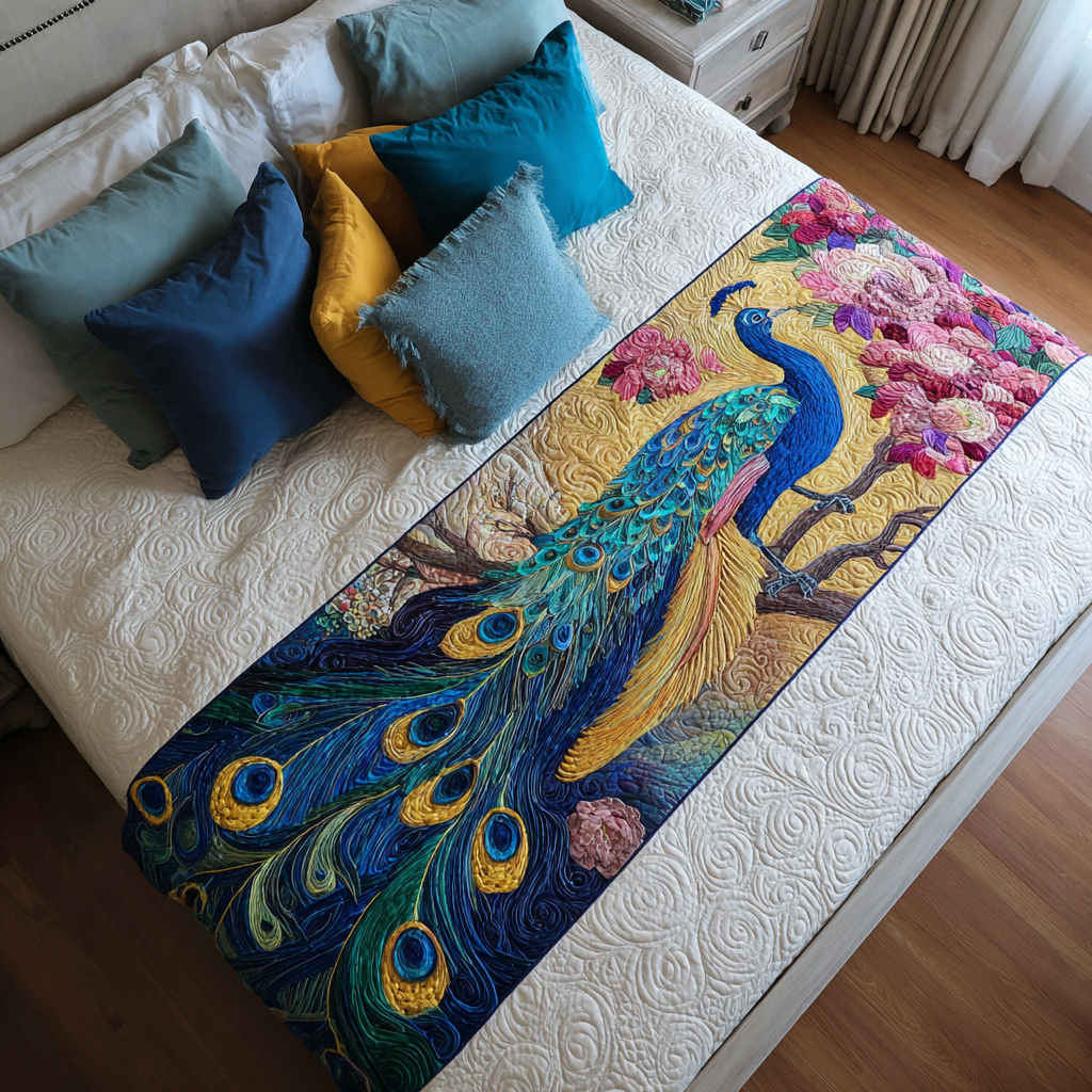 Peacock Glow Quilted Bed Runner NCU0DK8897