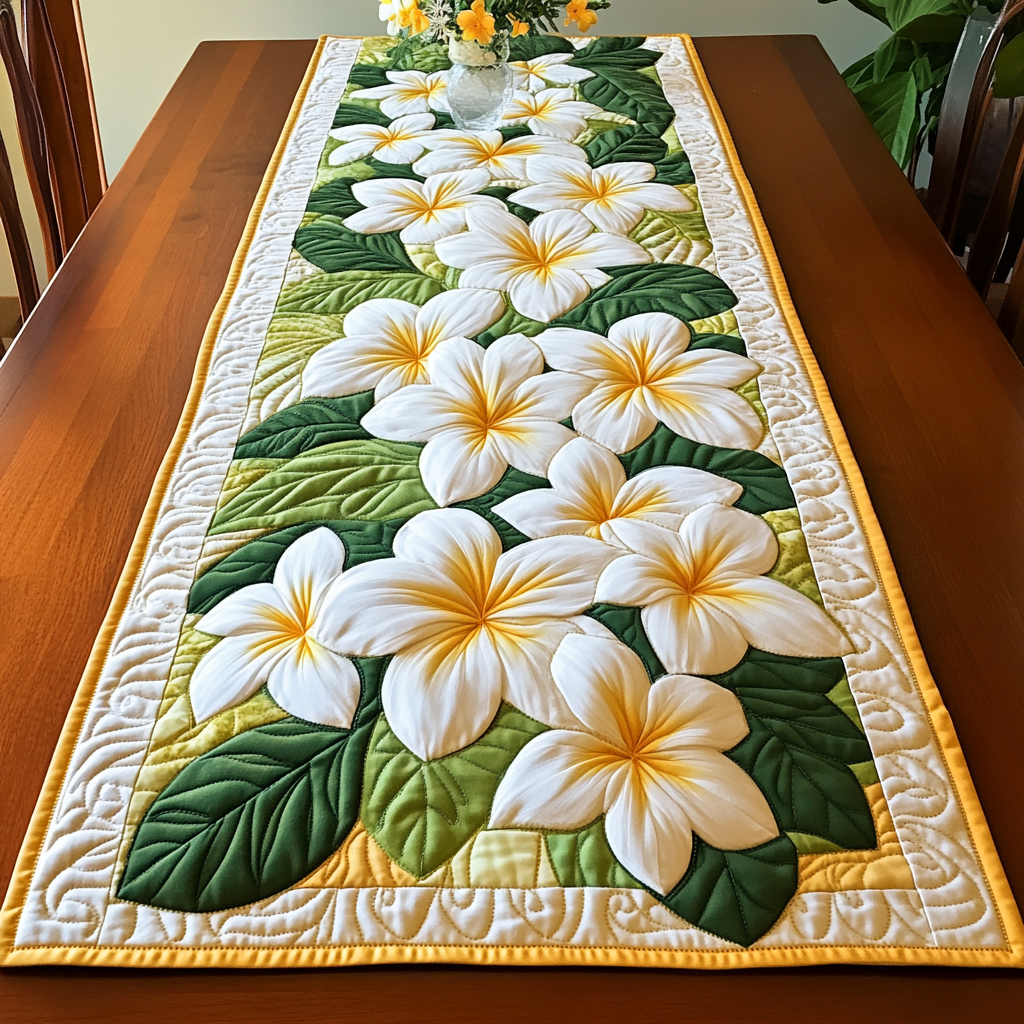 Plumeria Bloom Quilted Table Runner NCU0VL1901