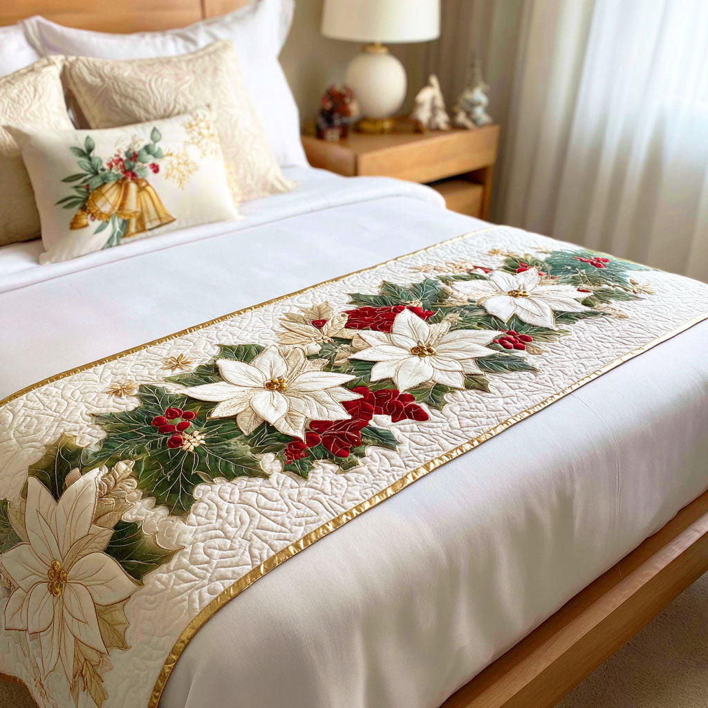 Poinsettia Charm Quilted Bed Runner NCU0TD560