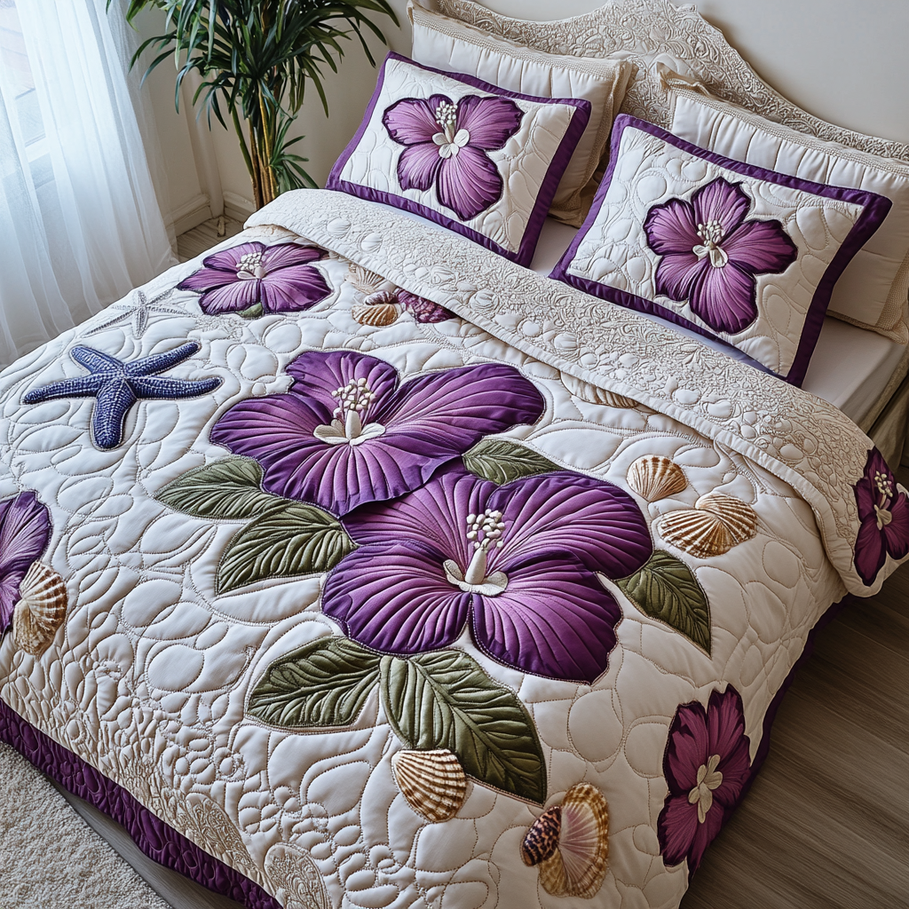Hibiscus 3-Piece Quilted Bedding Set NCU0VT172