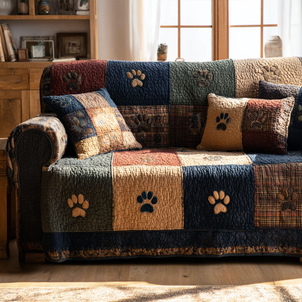Rustic Paw Quilted Sofa Cover NCU0TV874