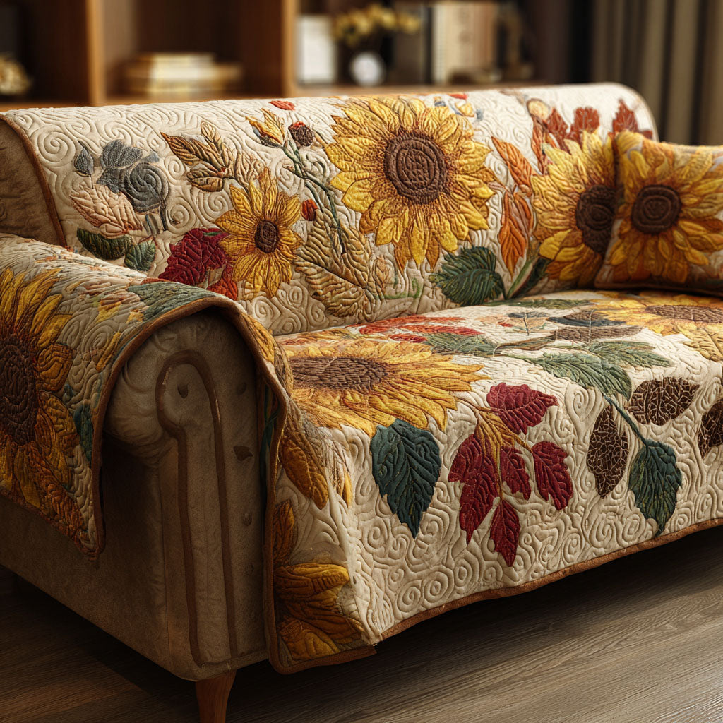 Rustic Sunflowers Quilted Sofa Cover NCU0TV544