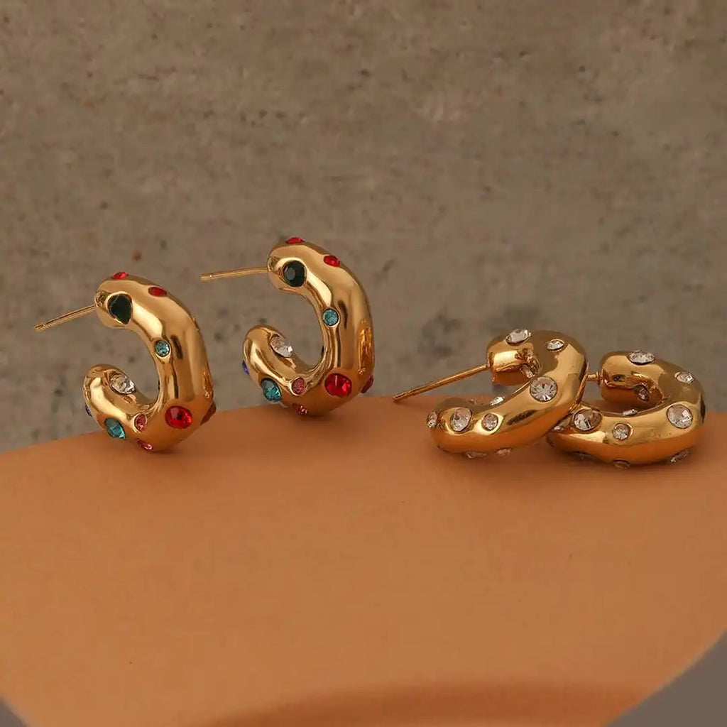 Shimmering Gold Zircon Circle Hoop Earrings