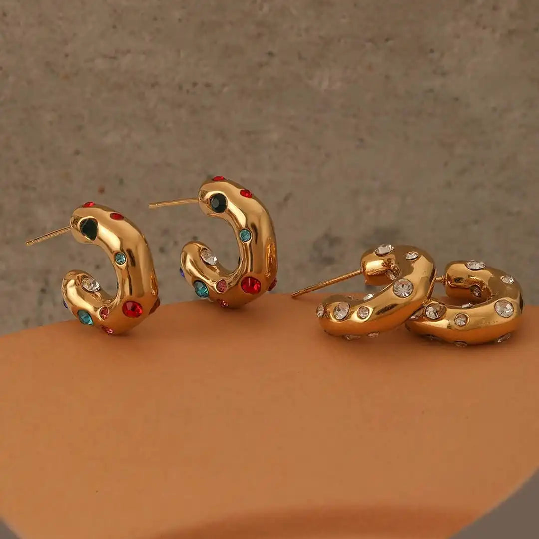 Shimmering Gold Zircon Circle Hoop Earrings