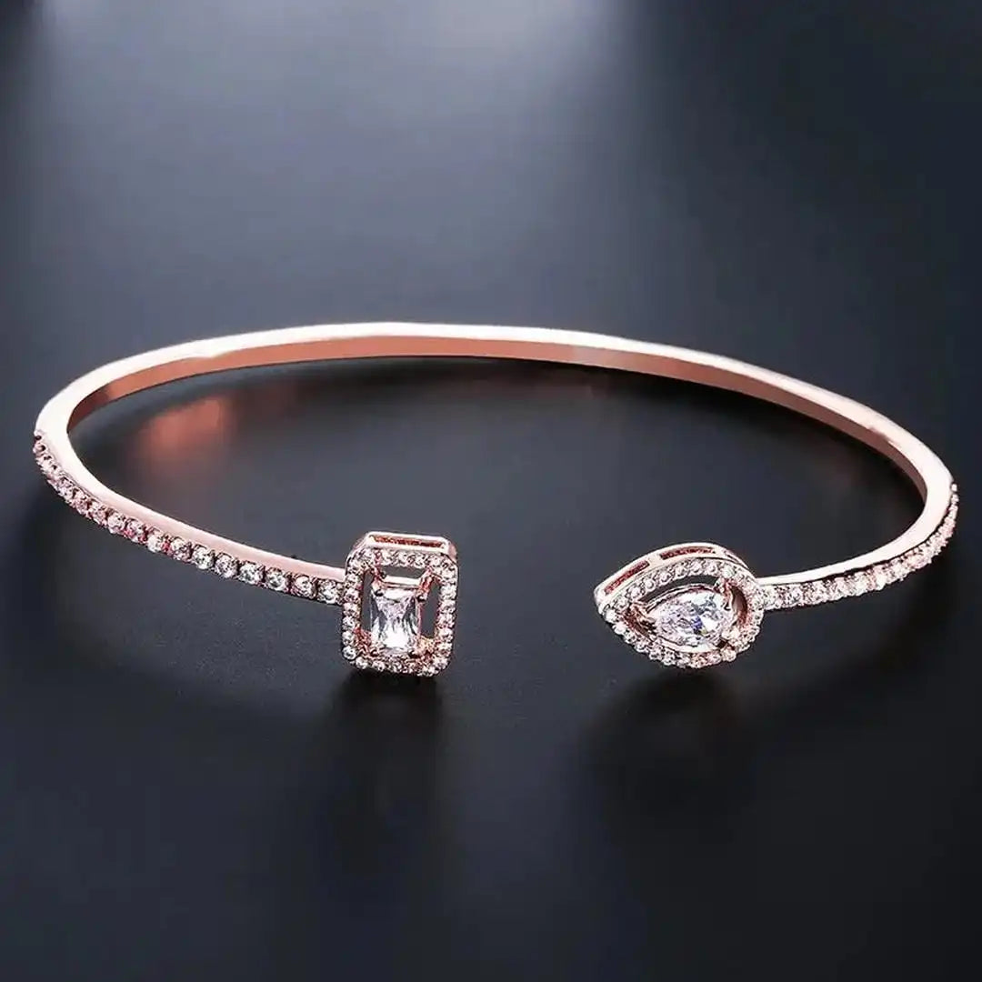 Two Stone Gold Open Cuff Bracelet