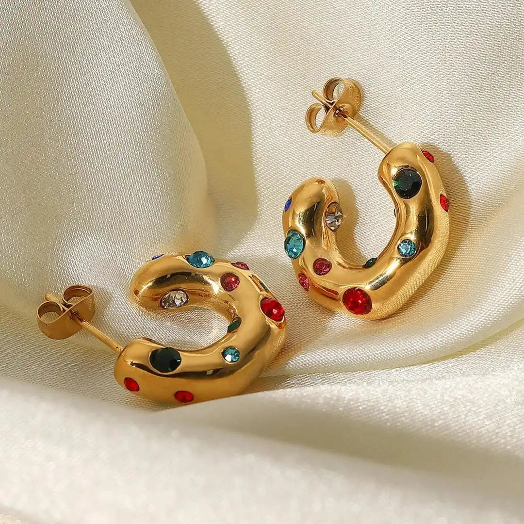Shimmering Gold Zircon Circle Hoop Earrings