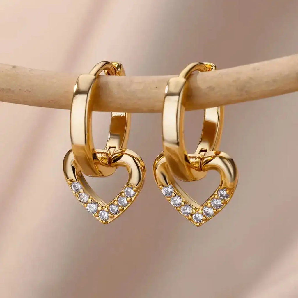 Hollow Zirconia Heart Earrings
