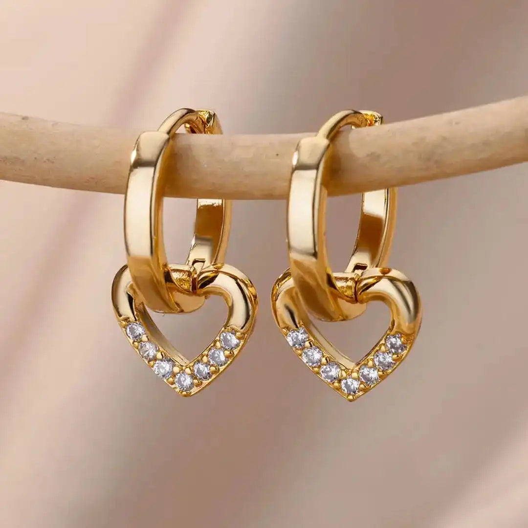 Hollow Zirconia Heart Earrings