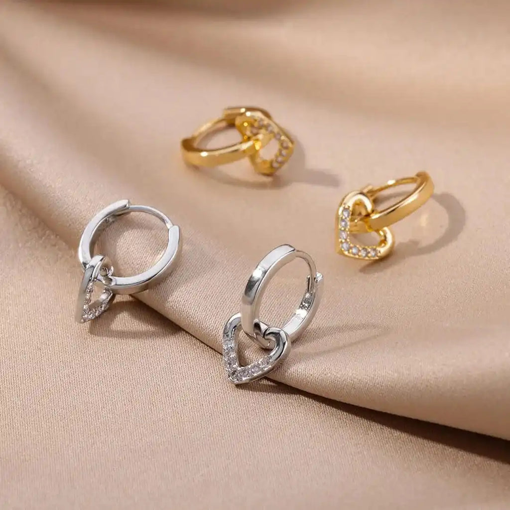 Hollow Zirconia Heart Earrings
