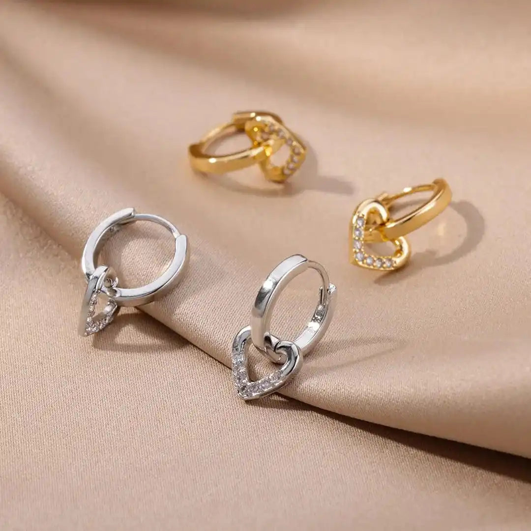 Hollow Zirconia Heart Earrings
