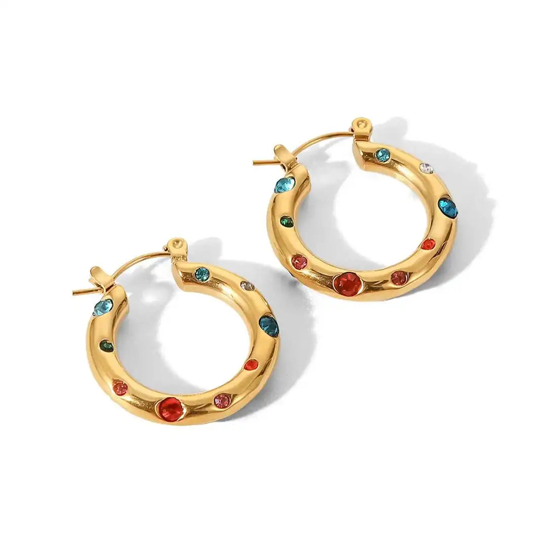 Shimmering Gold Zircon Circle Hoop Earrings