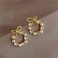 Bow Pearl Circle Stud Earrings