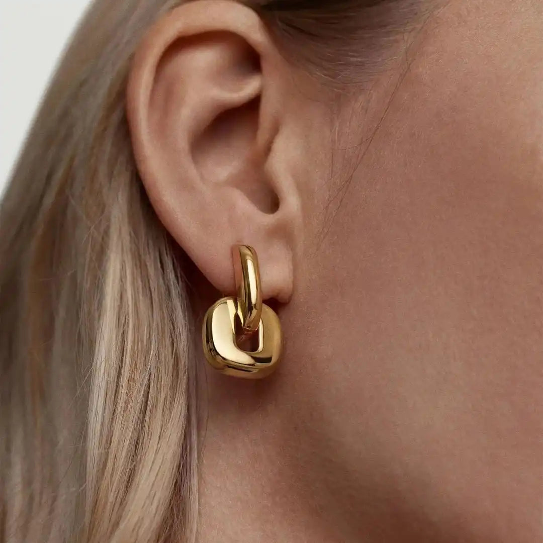 Minimalist Two Tone Gold Oval Earrings