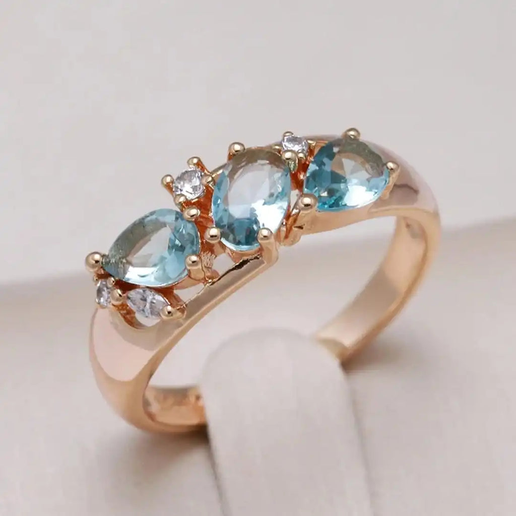 Vintage Rose Gold Blue Zircon Ring