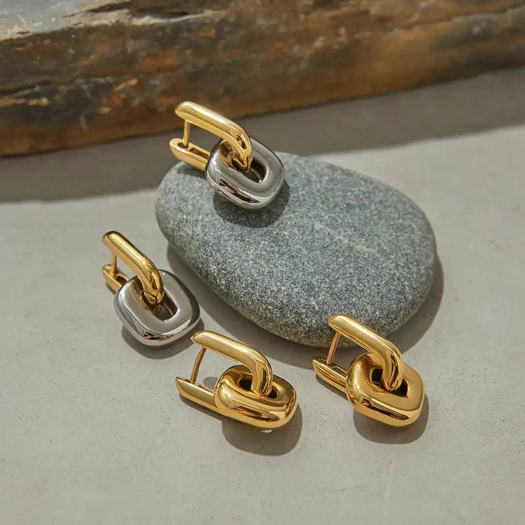 Minimalist Two Tone Gold Oval Earrings