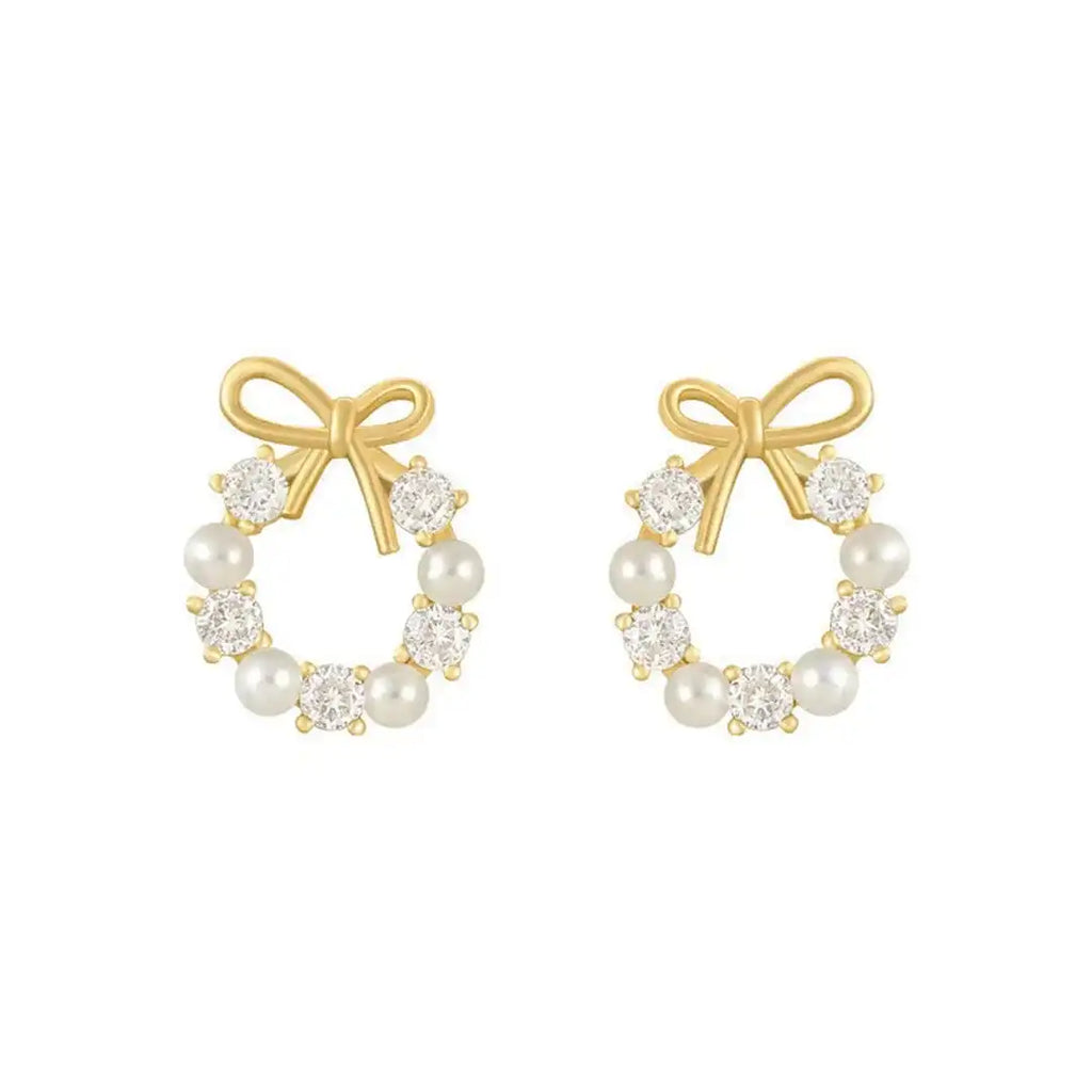 Bow Pearl Circle Stud Earrings
