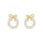Bow Pearl Circle Stud Earrings
