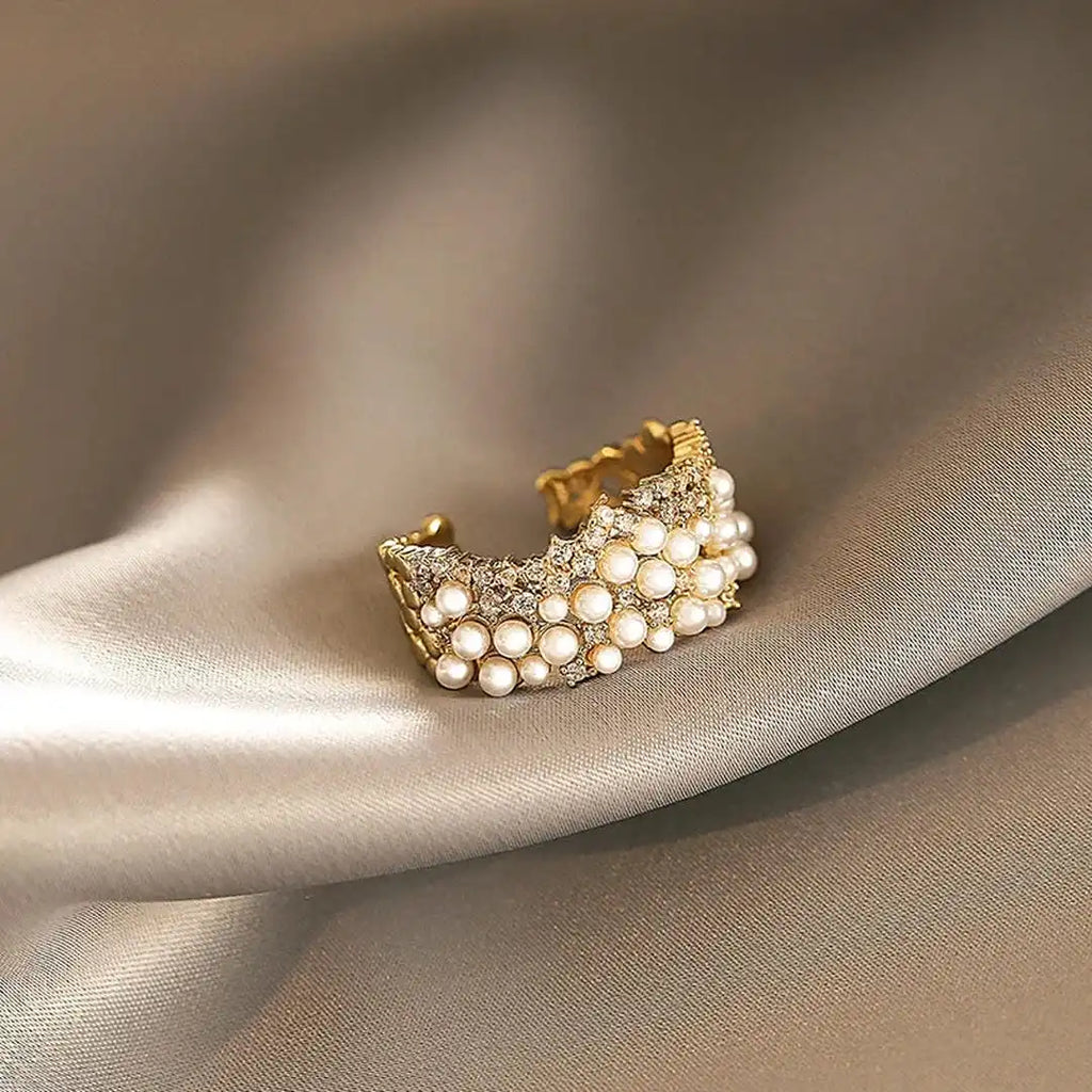 Vintage Adjustable Pearl Zirconia Ring