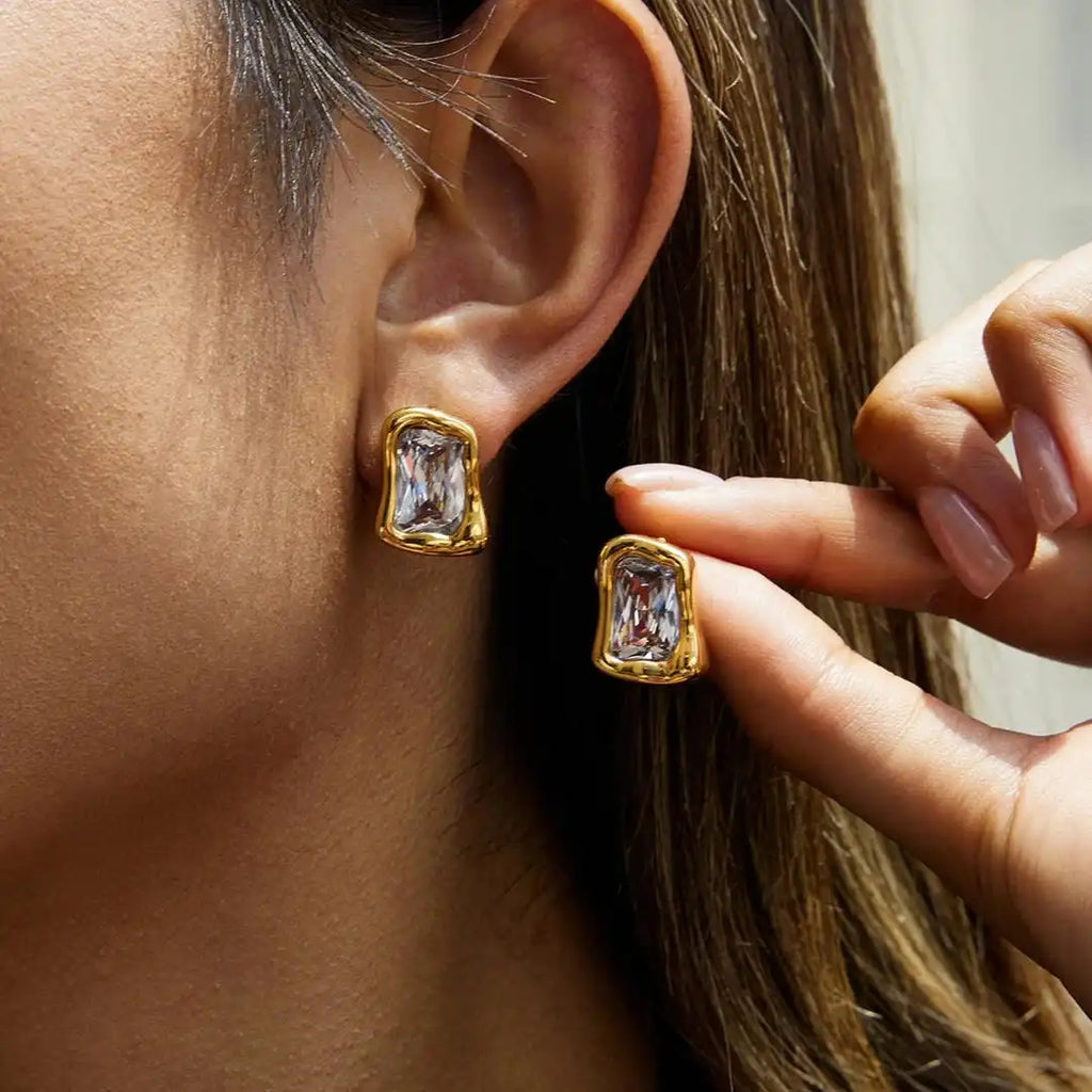 Timeless Gold Zircon Square Earrings