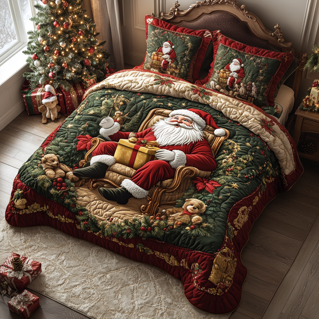 Santa Moment 3-Piece Quilted Bedding Set NCU0DV2171