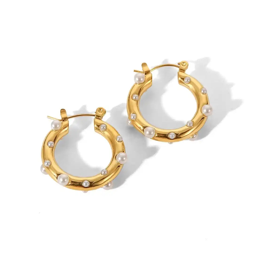 Shimmering Gold Zircon Circle Hoop Earrings