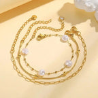 Stackable Bracelet Golden Pearl Set