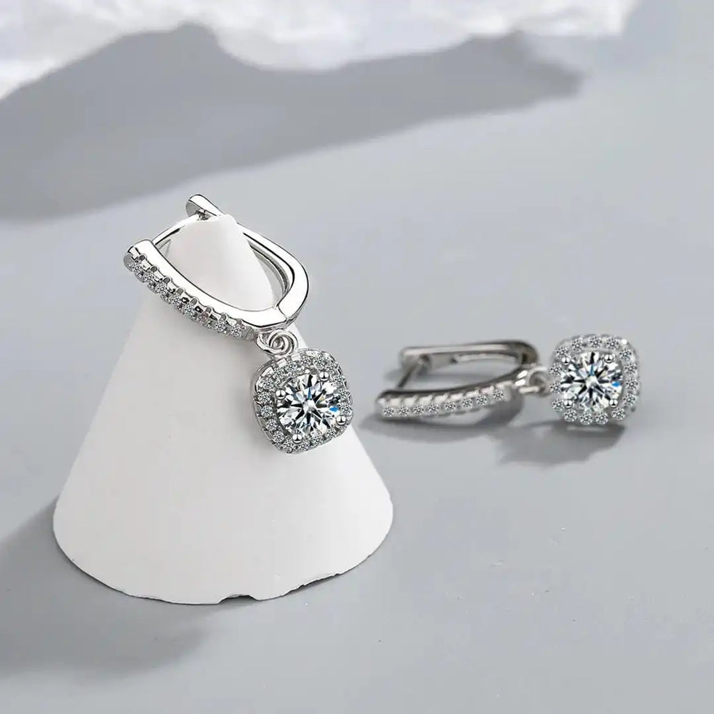 Classic White Gold Stone Earrings