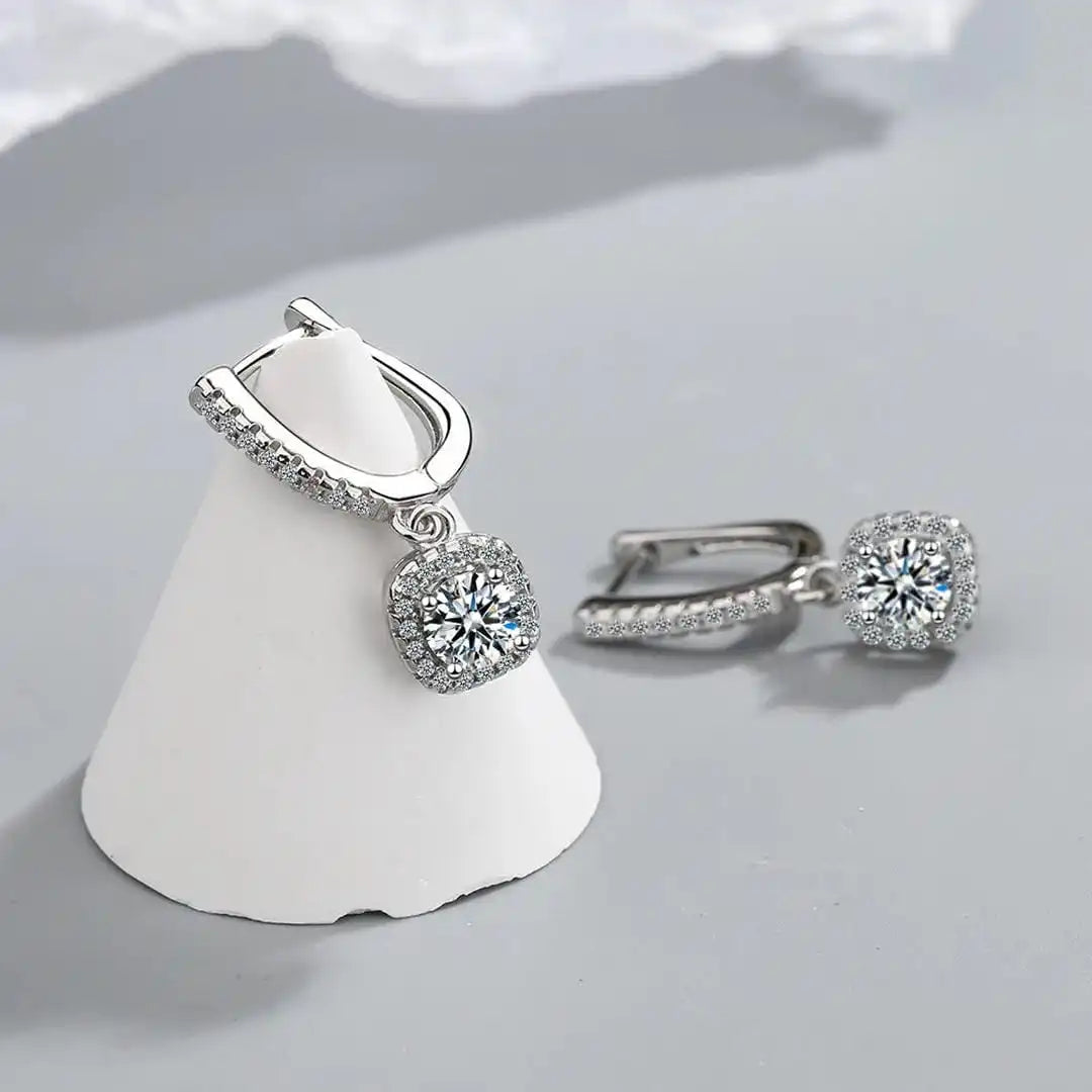 Classic White Gold Stone Earrings