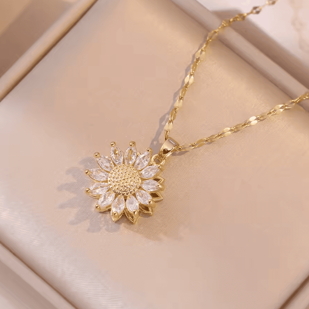 Trendy Silver Sunflower Zircon Necklace & Earrings set