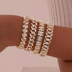 Gold Chunky Cubic Zirconia Adjustable Bracelet Set
