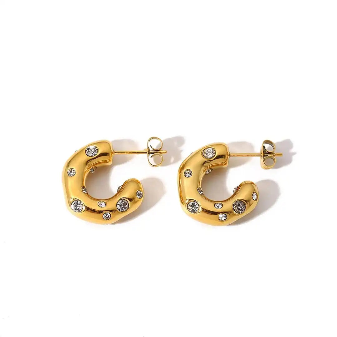 Shimmering Gold Zircon Circle Hoop Earrings
