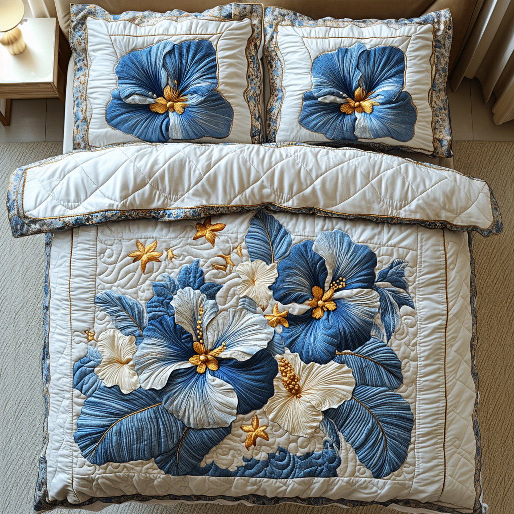 Hibiscus 3-Piece Quilted Bedding Set NCU0VT172