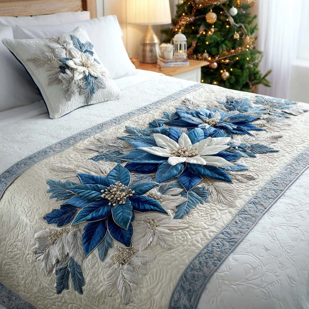 Snow Poinsettia Quilted Bed Runner NCU0XD784