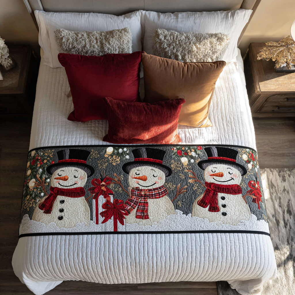 Snowman Joy Quilted Bed Runner NCU0DK9859