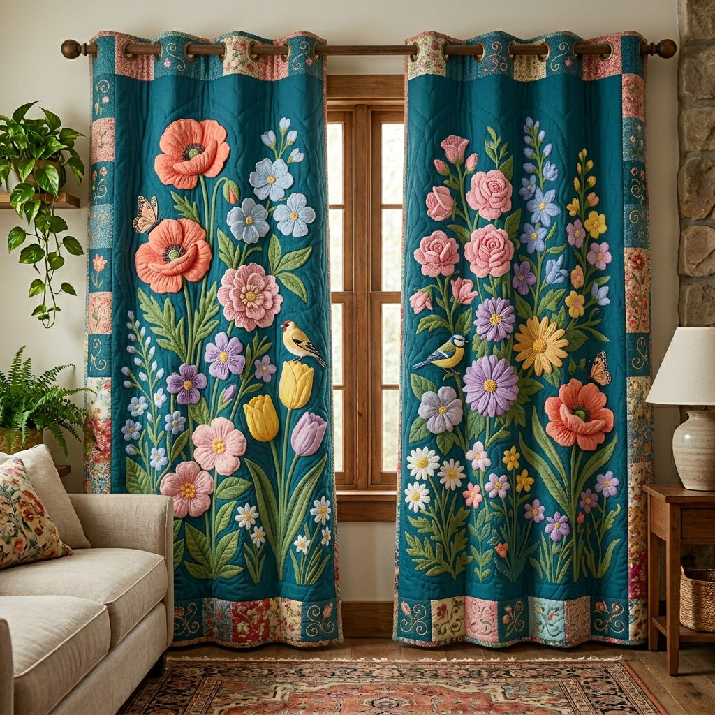 Teal Blossom Quilted Curtains NCU0TV1764