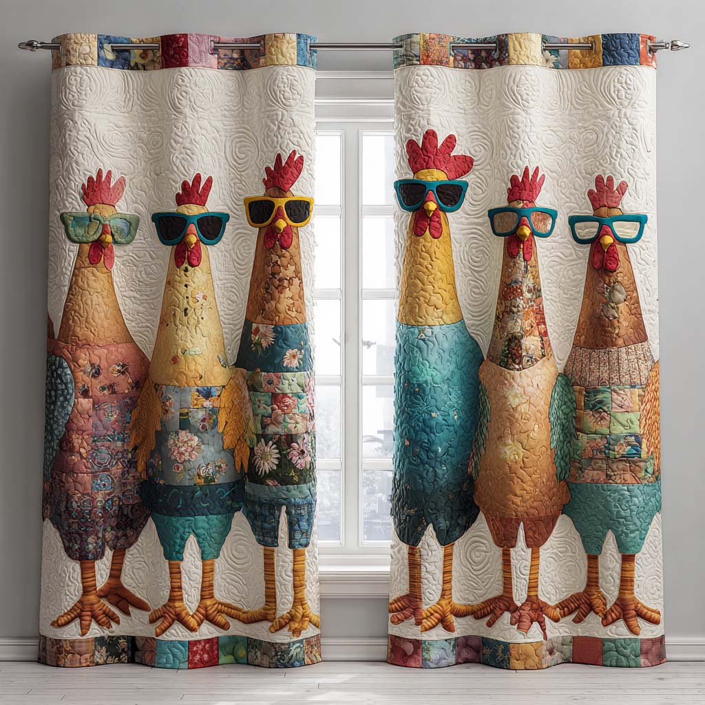 Three Farmyard Hens Quilted Curtains NCU0XD2109