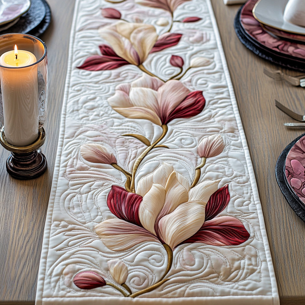 Magnolia Flower Quilted Table Runner NCU0VT122