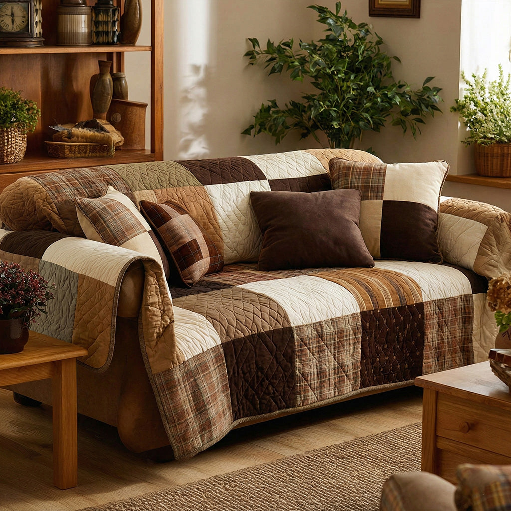Warm Plaid Quilted Sofa Cover NCU0NT11994