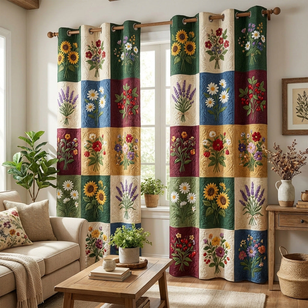 Wildflower Patchwork Quilted Curtains NCU0TV1755