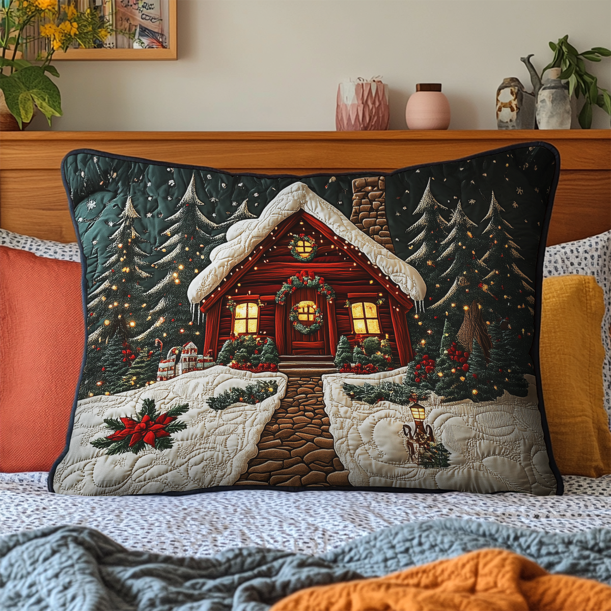 Winter Cabin Quilted Bedding Pillow Case NCU0DK9842