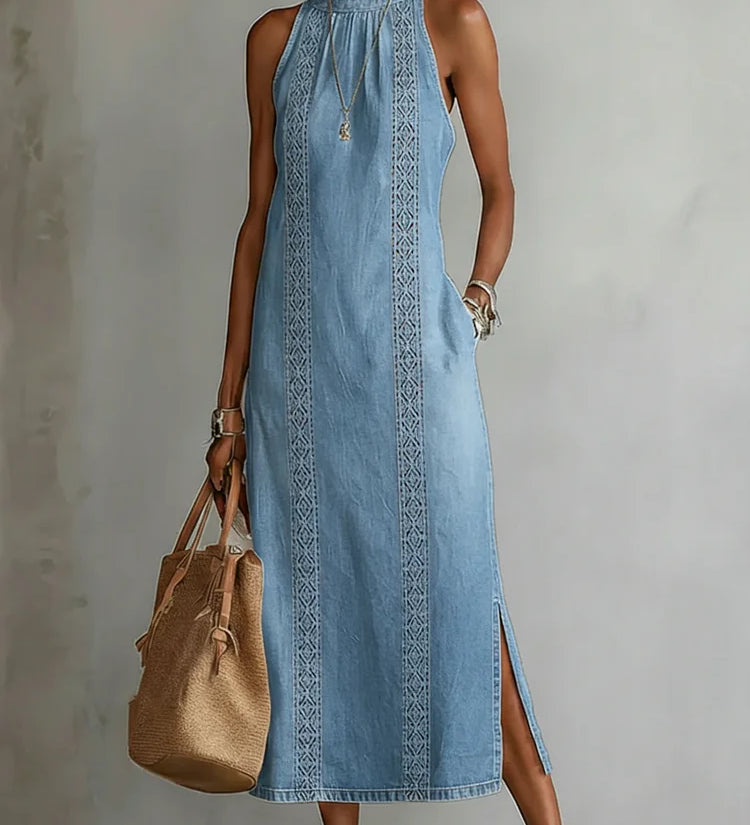 Zoey - Retro Lace Denim Dress