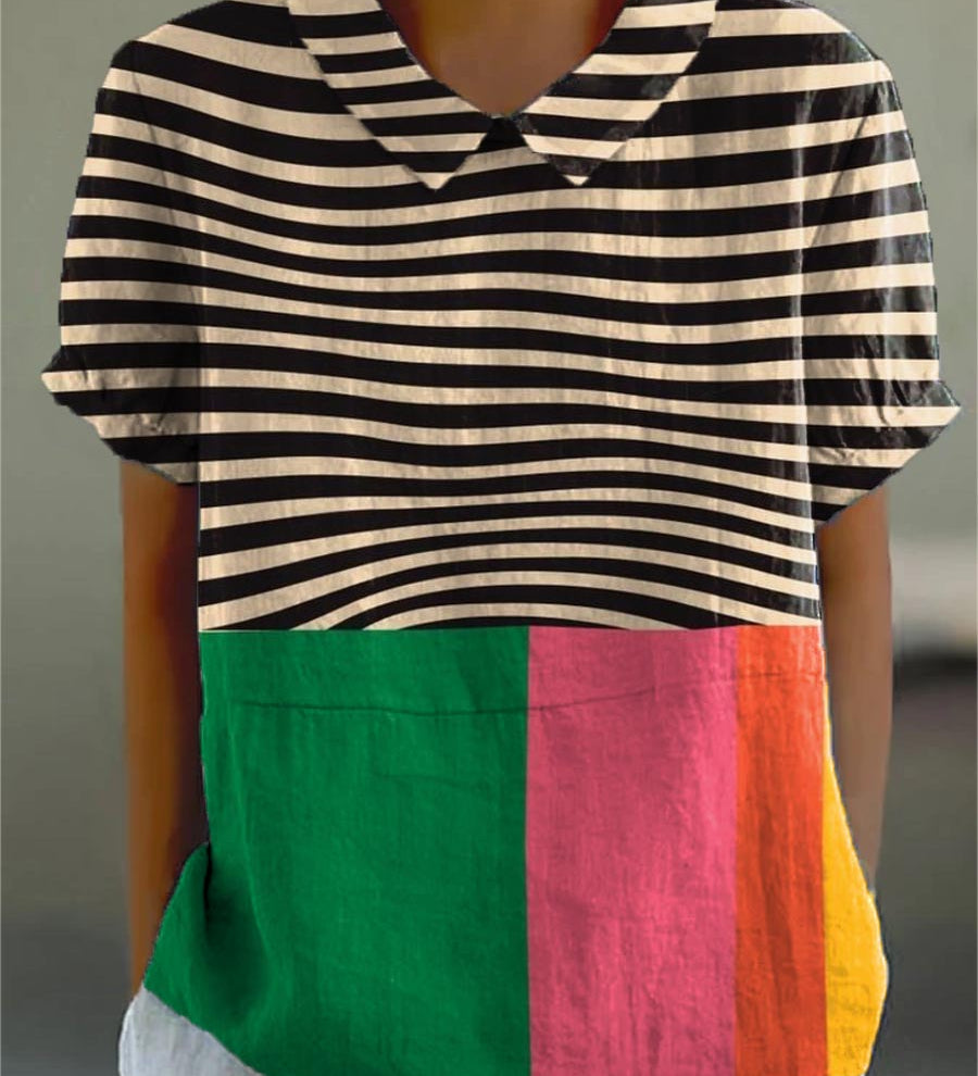 Macy - Bold Striped Blouse with Color Block
