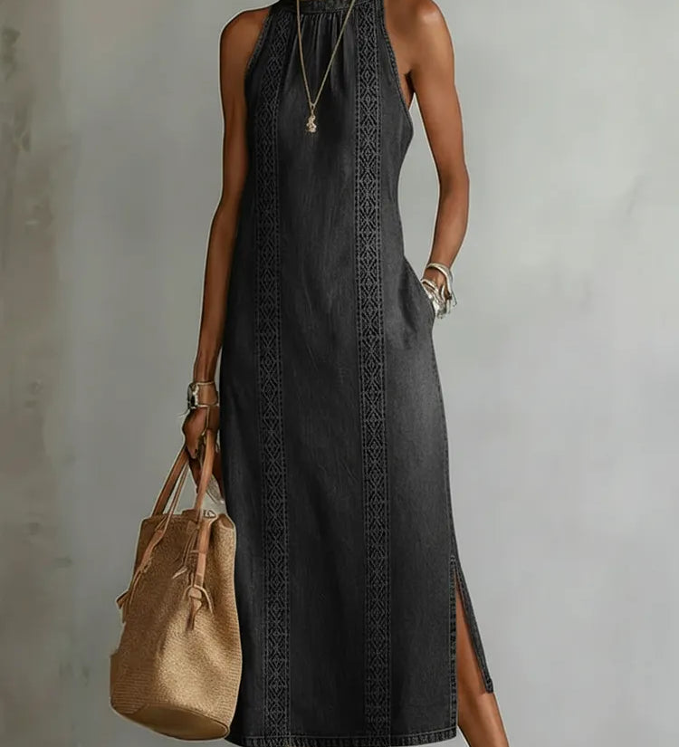 Zoey - Retro Lace Denim Dress