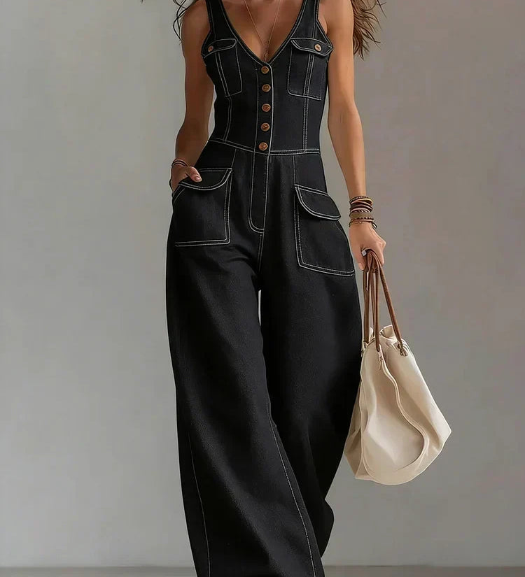Freya - Casual Denim Wide Jumpsuit