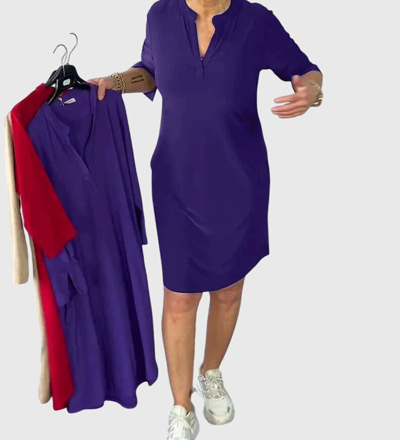 Alexandra - Solid V-Neck Dress